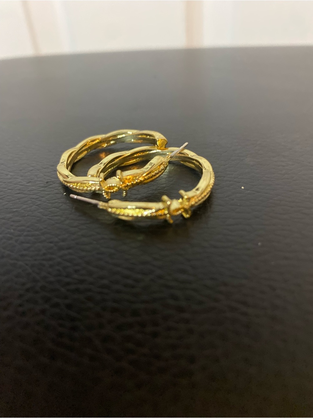 Gold-Tone Textured CC Hoop Earrings - Elegant Women Jewelry